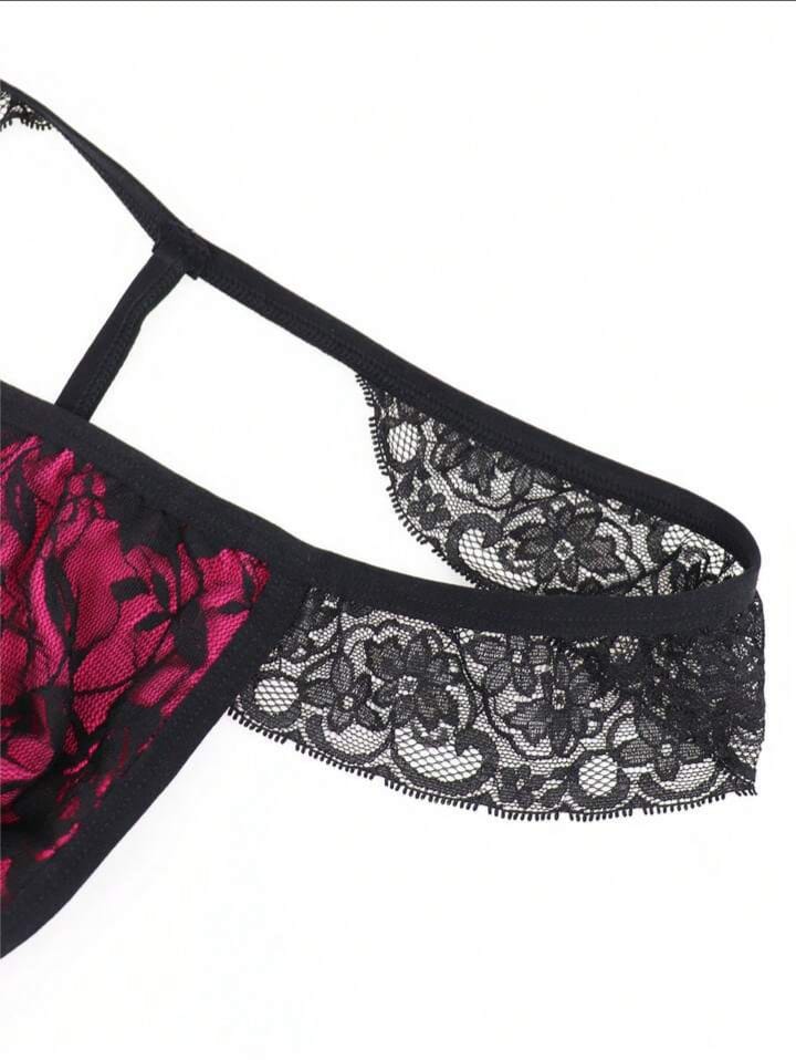 Men's Sexy Lingerie, Black Lace Trim Vivid Rose Red Waist Brifs